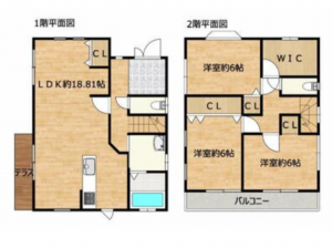 泉佐野市葵町、中古一戸建ての間取り画像です