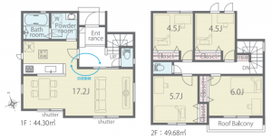 貝塚市脇浜、新築一戸建ての間取り画像です
