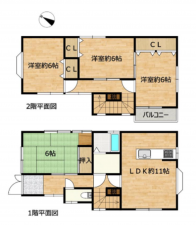 岸和田市八阪町、中古一戸建ての間取り画像です