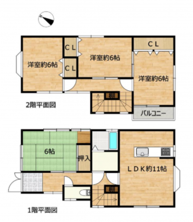 岸和田市八阪町、中古一戸建ての間取り画像です