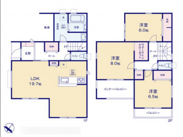 泉佐野市鶴原、新築一戸建ての間取り画像です