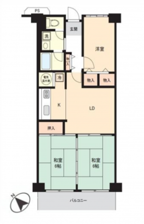 貝塚市堀、マンションの間取り画像です