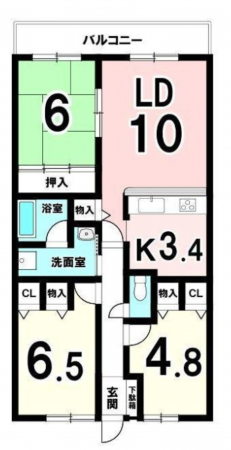 貝塚市西町、マンションの間取り画像です