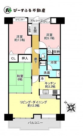 岸和田市藤井町、マンションの間取り画像です