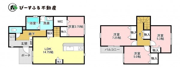 貝塚市鳥羽、中古一戸建ての間取り画像です