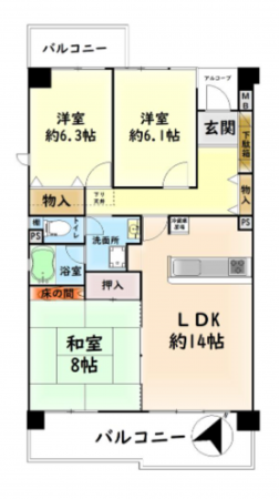 貝塚市北町、マンションの間取り画像です