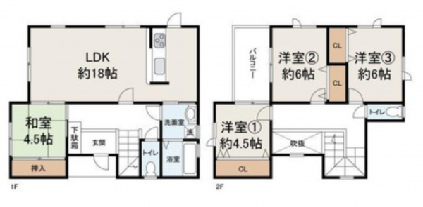 貝塚市畠中、中古一戸建ての間取り画像です