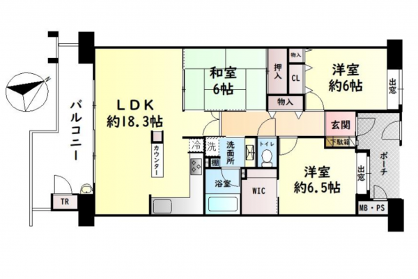 貝塚市福田、マンションの間取り画像です
