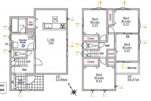 泉佐野市鶴原、新築一戸建ての間取り画像です