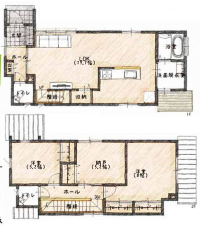岸和田市岸城町、新築一戸建ての間取り画像です