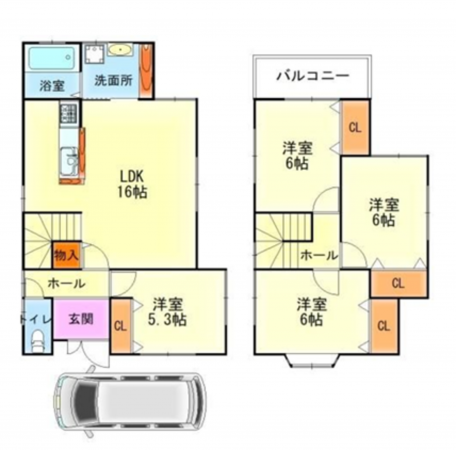 貝塚市久保、中古一戸建ての間取り画像です