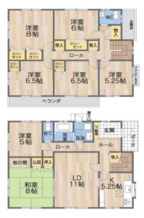 泉南郡熊取町若葉、中古一戸建ての間取り画像です