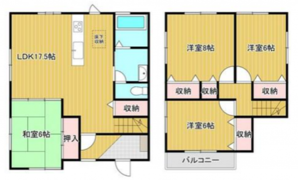 泉佐野市日根野、中古一戸建ての間取り画像です