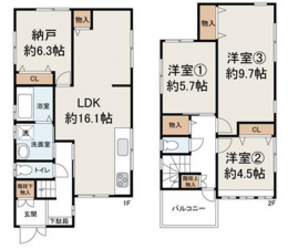 岸和田市加守町、中古一戸建ての間取り画像です