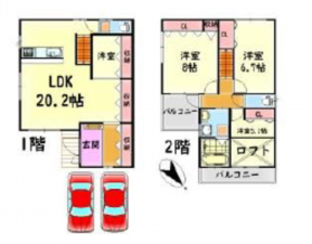 岸和田市下野町、中古一戸建ての間取り画像です