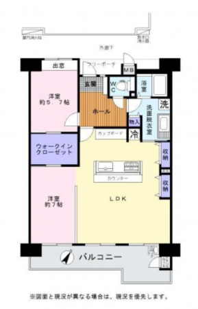 貝塚市福田、マンションの間取り画像です