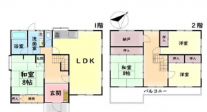 岸和田市南町、中古一戸建ての間取り画像です