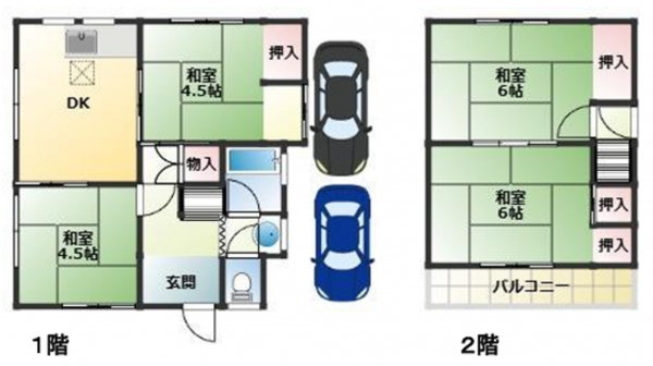 岸和田市土生町、中古一戸建ての間取り画像です