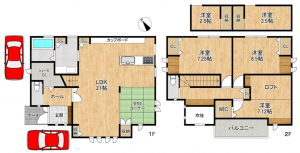 岸和田市加守町、中古一戸建ての間取り画像です