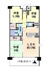貝塚市窪田、マンションの間取り画像です