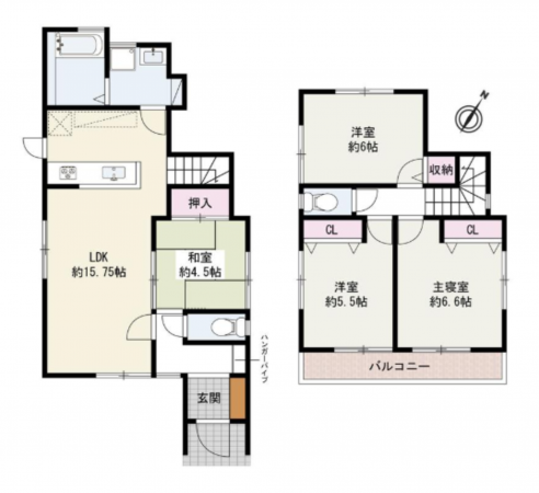 泉南郡熊取町美熊台、中古一戸建ての間取り画像です