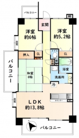 泉佐野市岡本、マンションの間取り画像です