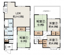 泉佐野市大西、中古一戸建ての間取り画像です