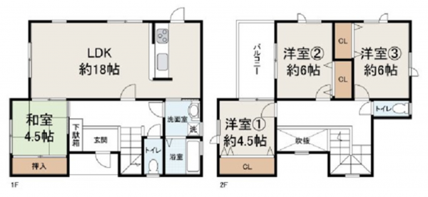 貝塚市畠中、中古一戸建ての間取り画像です