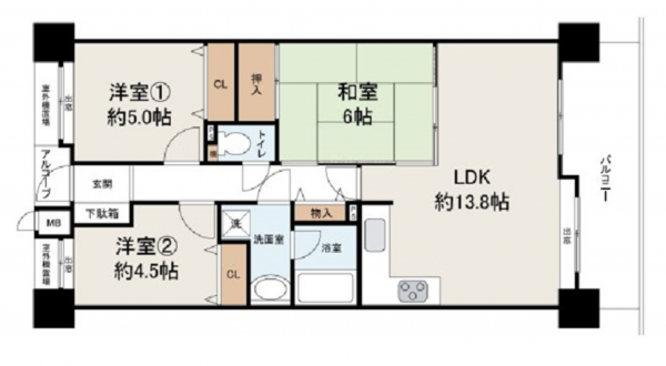 岸和田市作才町、マンションの間取り画像です