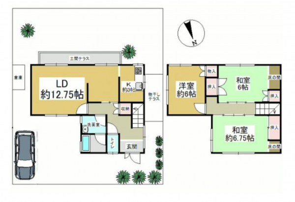泉南郡熊取町山の手台、中古一戸建ての間取り画像です