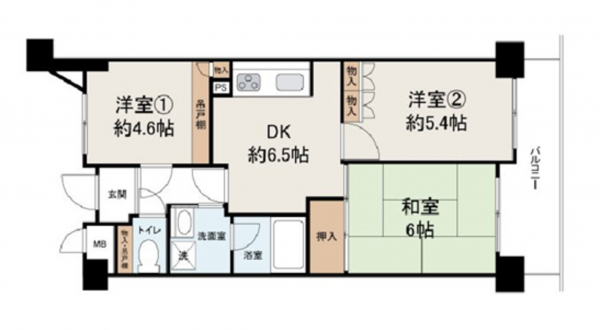 岸和田市大町、マンションの間取り画像です
