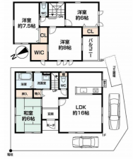 貝塚市脇浜、中古一戸建ての間取り画像です