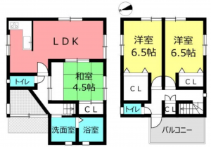 岸和田市小松里町、中古一戸建ての間取り画像です