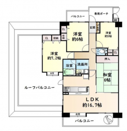 貝塚市西町、マンションの間取り画像です