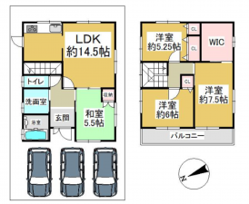 泉南郡熊取町朝代西、中古一戸建ての間取り画像です