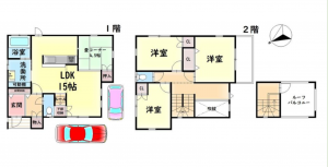 岸和田市西大路町、中古一戸建ての間取り画像です