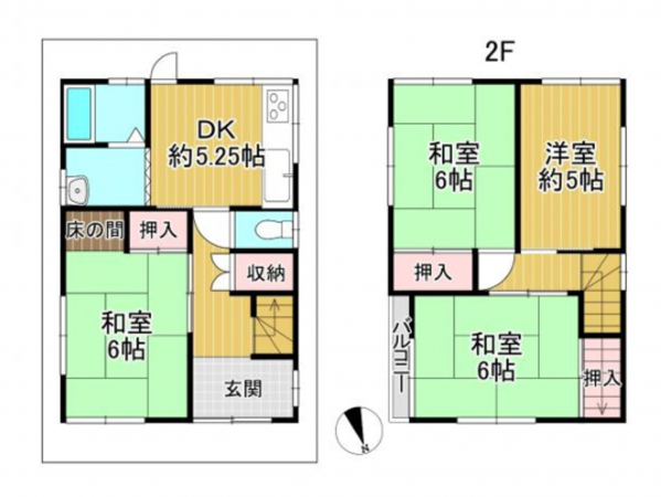 泉佐野市新安松、中古一戸建ての間取り画像です