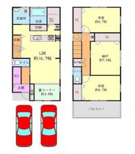 岸和田市池尻町、中古一戸建ての間取り画像です