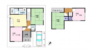 岸和田市荒木町、中古一戸建ての間取り画像です