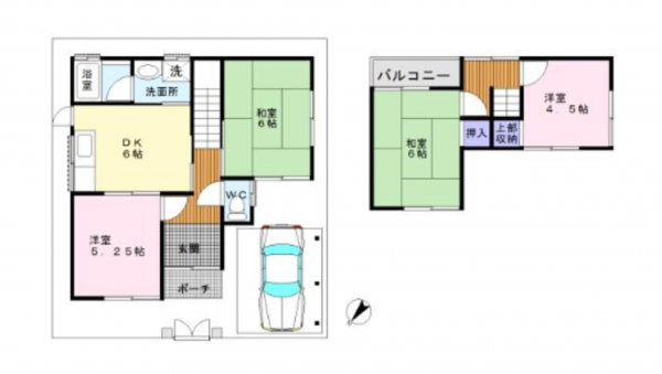 岸和田市荒木町、中古一戸建ての間取り画像です