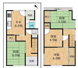 泉佐野市新町、中古一戸建ての間取り画像です