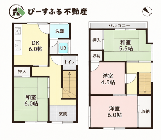 泉佐野市新町、中古一戸建ての間取り画像です