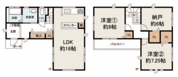 岸和田市南町、中古一戸建ての間取り画像です