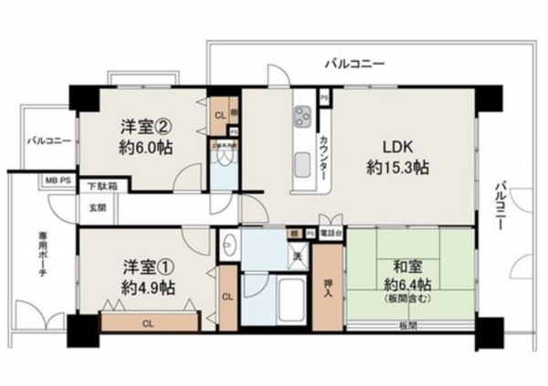 貝塚市浦田、マンションの間取り画像です