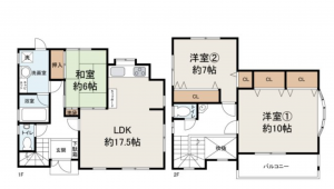 岸和田市尾生町、中古一戸建ての間取り画像です