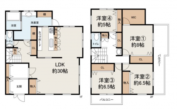 岸和田市岡山町、中古一戸建ての間取り画像です