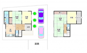 岸和田市中井町、中古一戸建ての間取り画像です