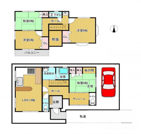 岸和田市戎町、中古一戸建ての間取り画像です