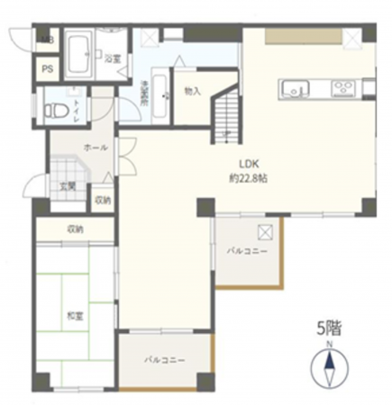 貝塚市二色、マンションの間取り画像です