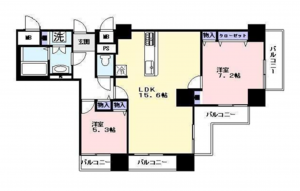 貝塚市二色、マンションの間取り画像です